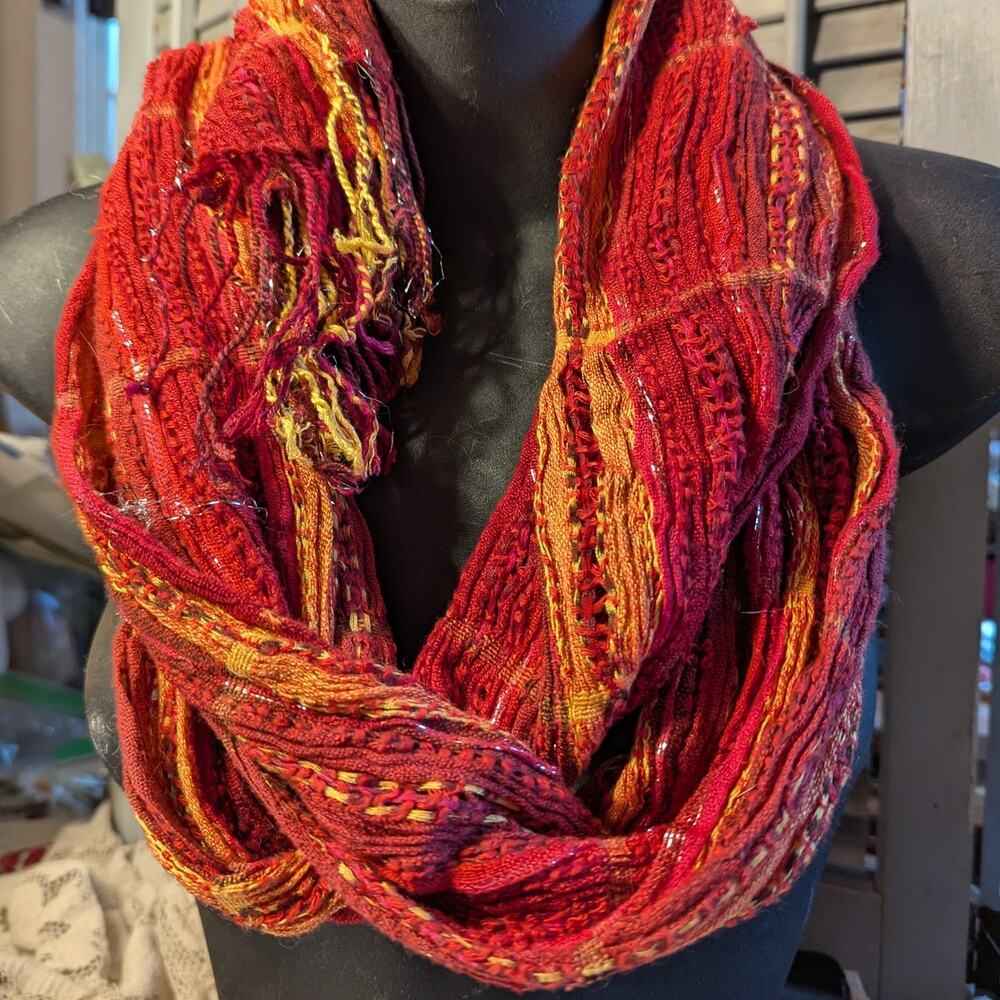 Multicolored and metallic thread accented artisan scarf